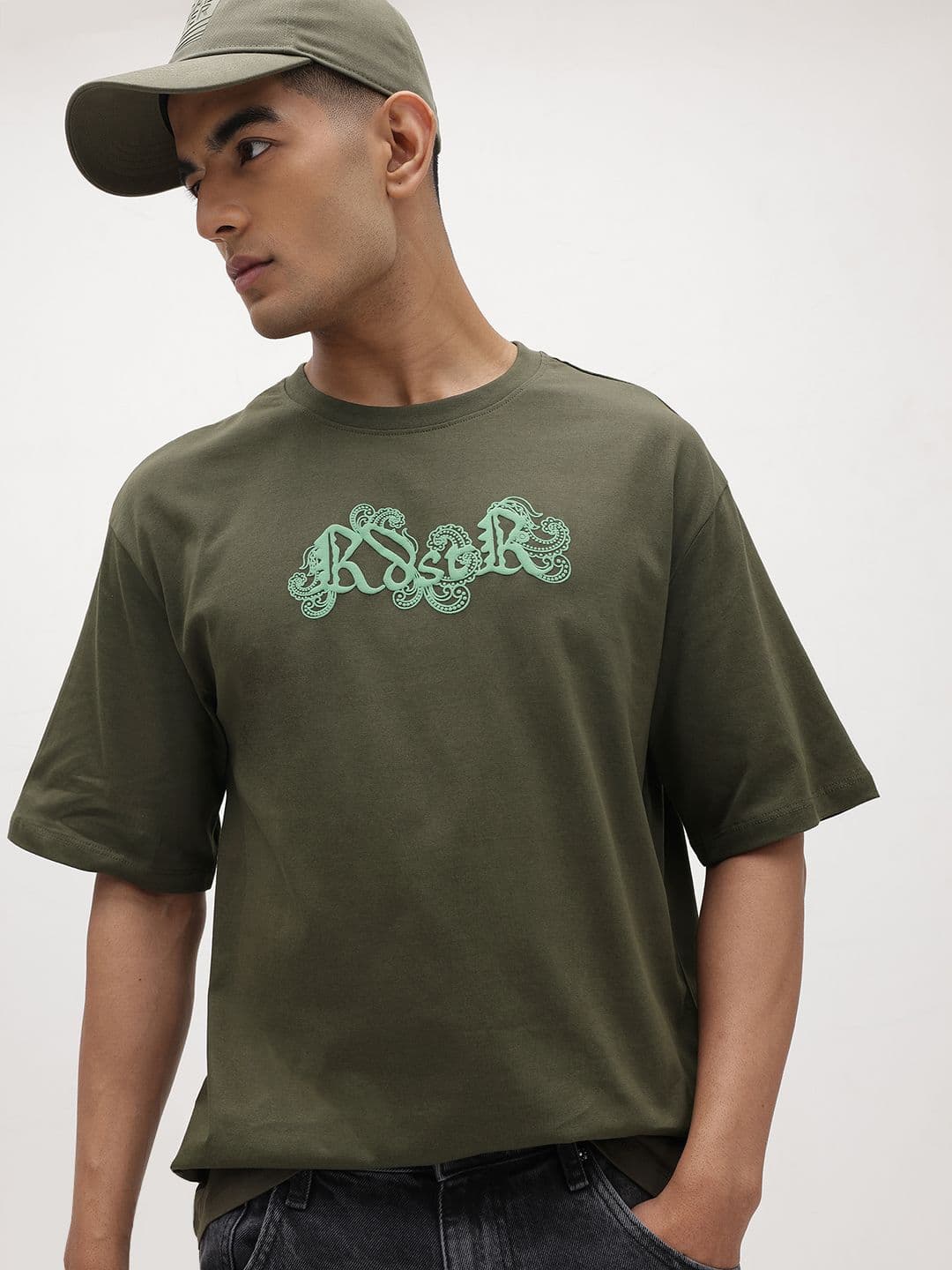 The Roadster Life Co Paisley Printed Drop-Shoulder Sleeves Pure Cotton Relaxed Fit T-shirt - view 1
