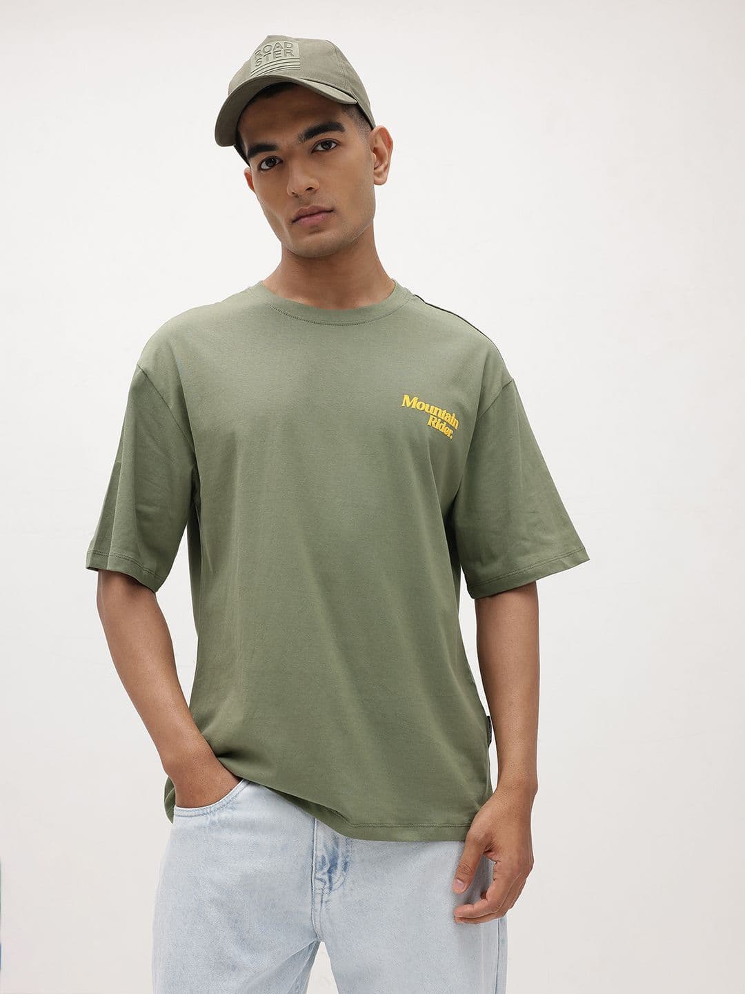 The Roadster Life Co Printed Drop-Shoulder Sleeves Pure Cotton Relaxed Fit T-shirt - view 1