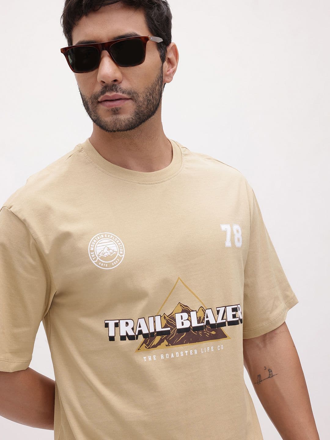 The Roadster Life Co. Typography Printed Pure Cotton Relaxed Fit T-shirt - view 1