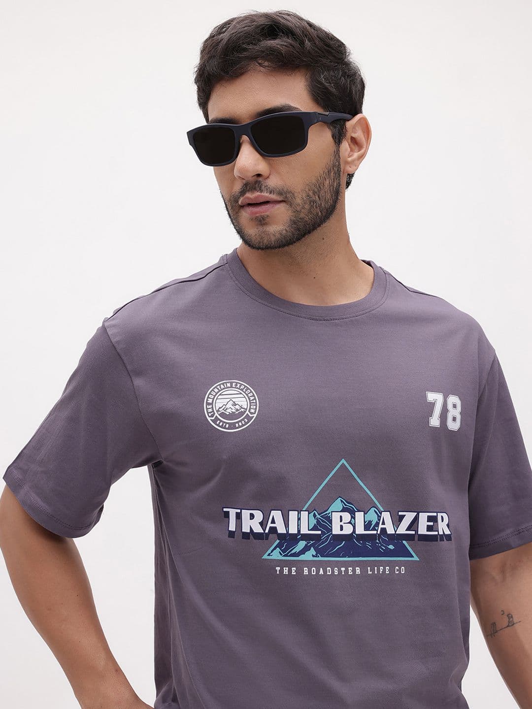The Roadster Life Co. Typography Printed Pure Cotton Relaxed Fit T-shirt - view 1