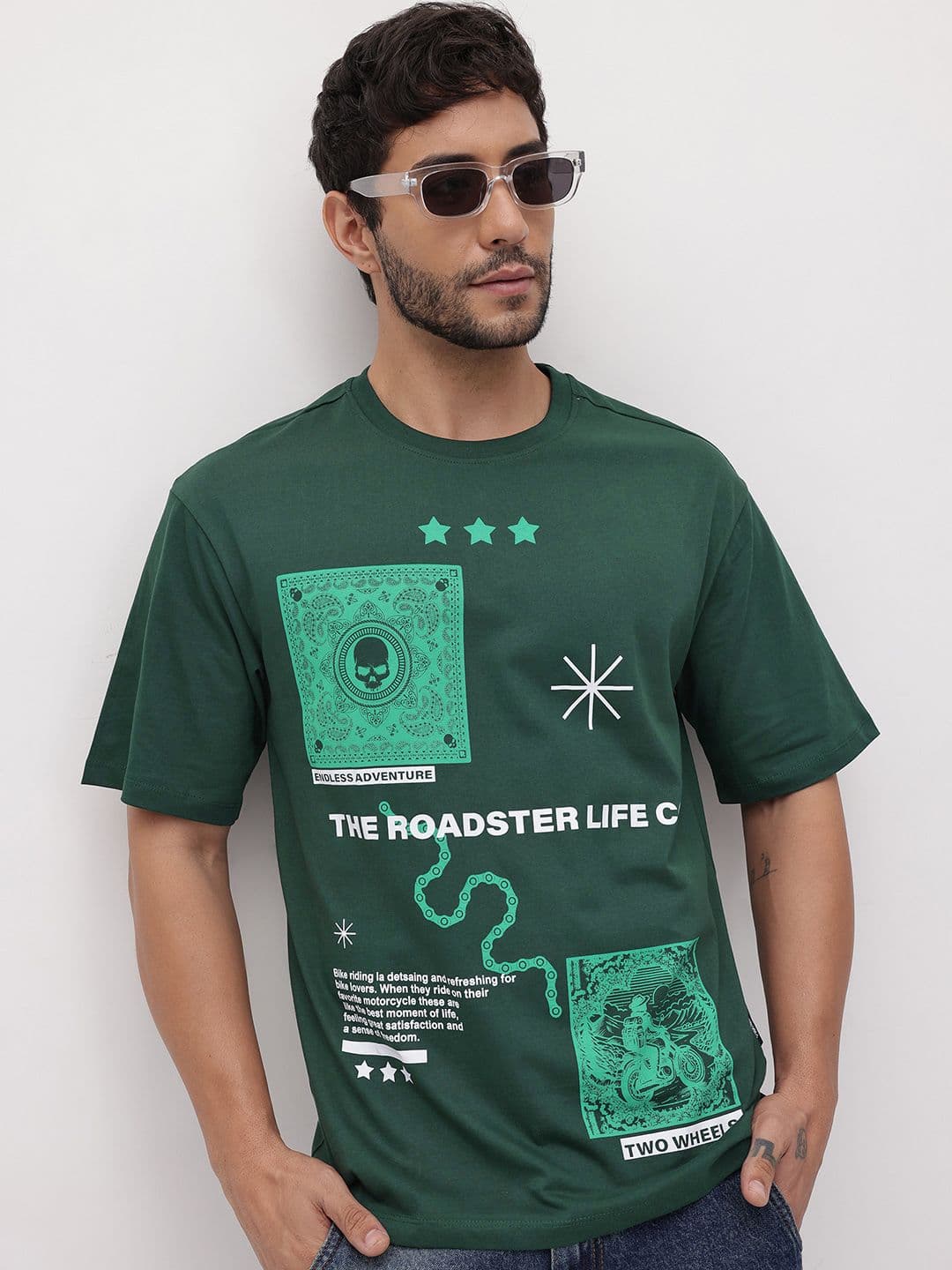 The Roadster Life Co. Printed Pure Cotton Relaxed Fit T-shirt - view 1