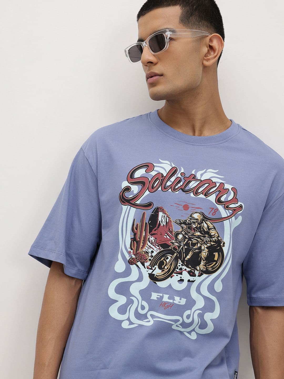 The Roadster Life Co. Graphic & Typography Print Drop-Sleeves Pure Cotton Relaxed T-shirt - view 1
