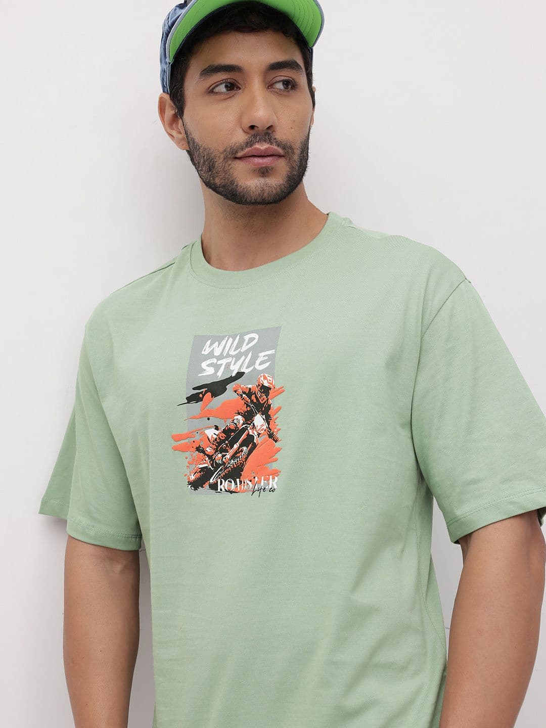 The Roadster Life Co. Biker Printed Pure Cotton Relaxed Fit T-shirt - view 1