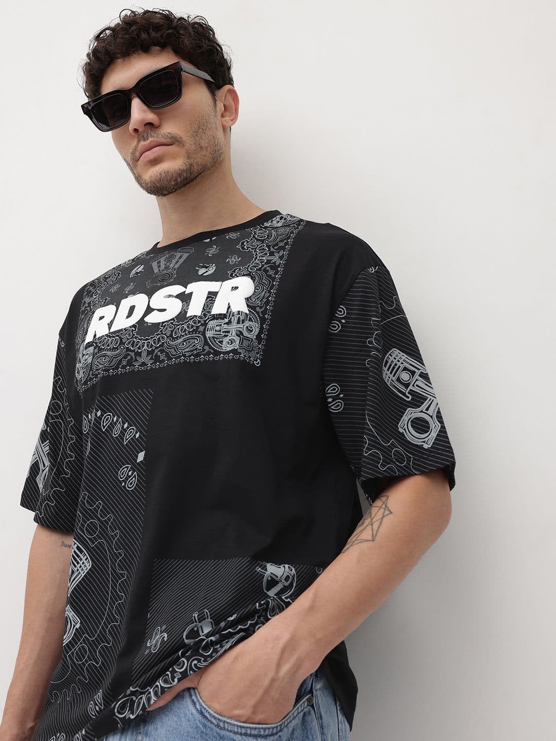 The Roadster Life Co. Printed Pure Cotton Relaxed Fit T-shirt - view 1
