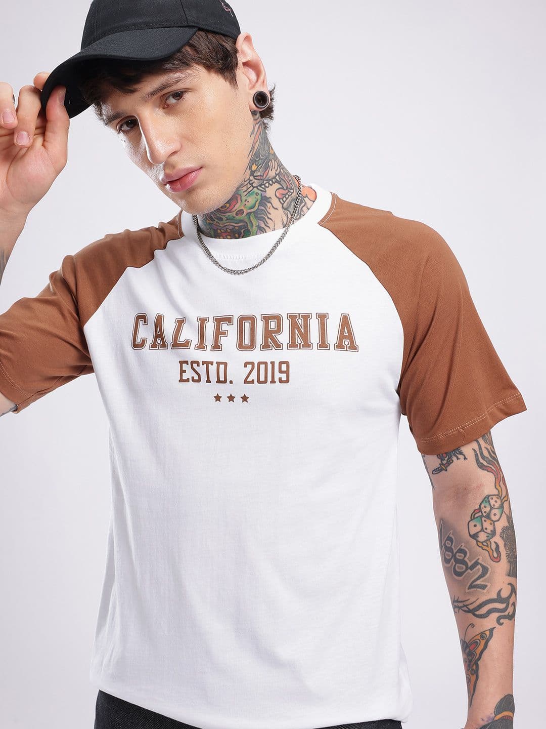 glitchez Relaxed Fit Raglan Sleeves Typography Printed T-shirt - view 1