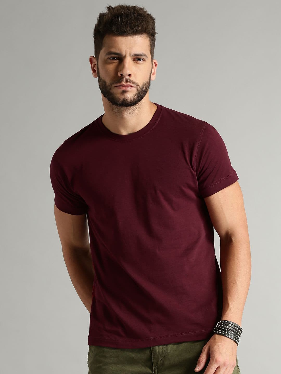 Roadster Men Maroon Curl Edge Cotton T-shirt - view 1