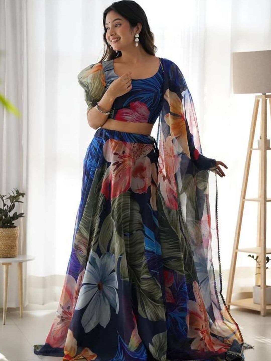 BAESD Floral Printed Semi-Stitched Lehenga & Unstitched Blouse With Dupatta - view 1