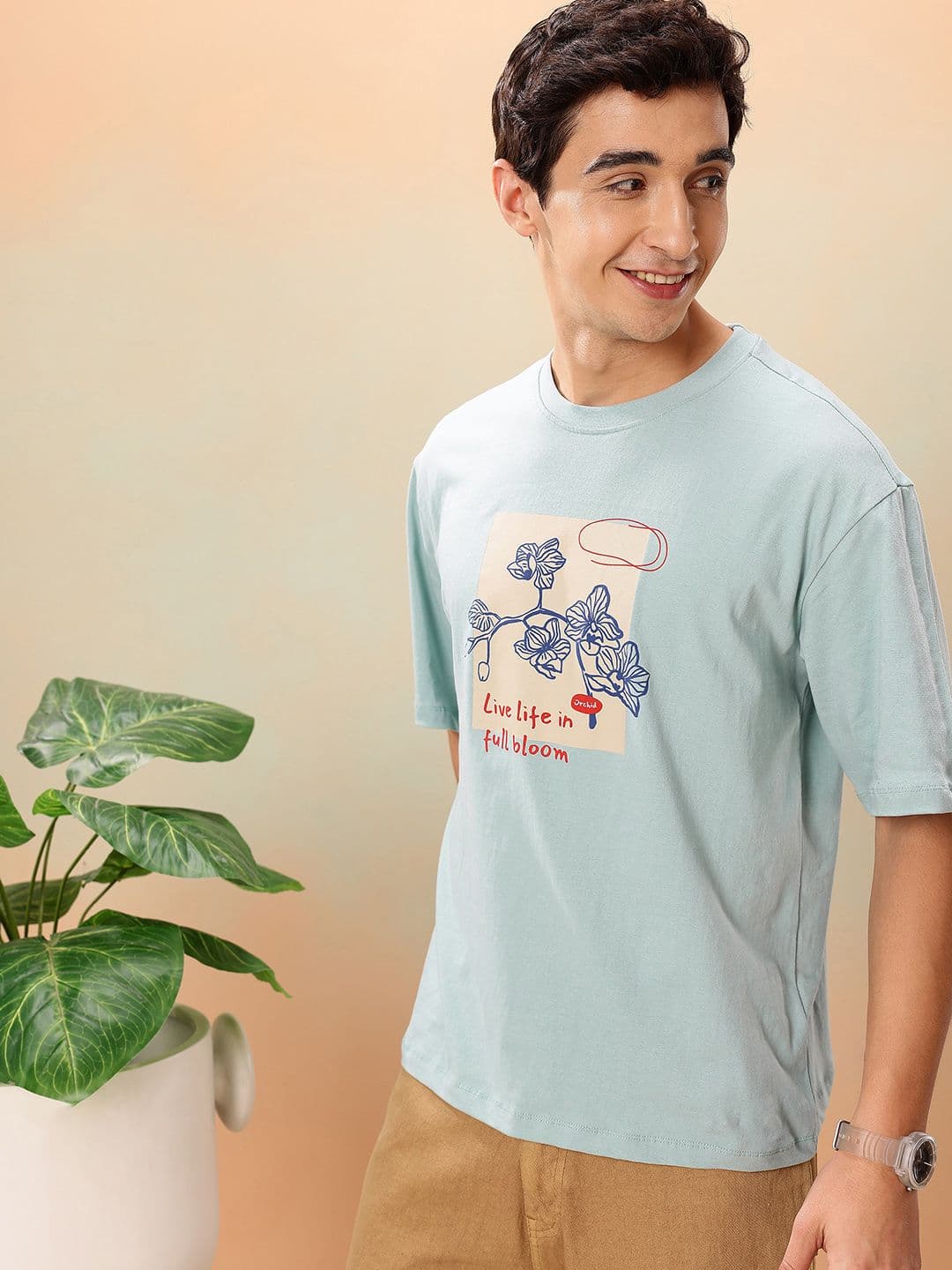 Mast & Harbour Graphic Printed Drop-Shoulder Sleeves Pure Cotton Relaxed Fit T-shirt - view 1