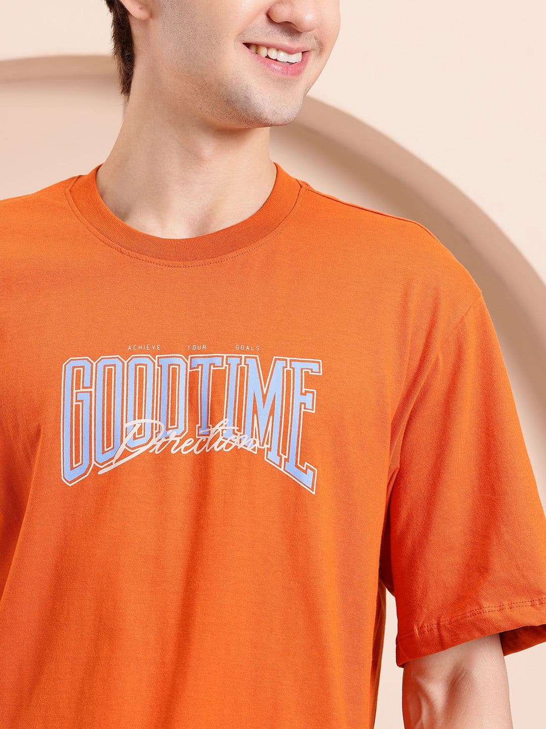Mast & Harbour Typography Print Drop-Shoulder Sleeves Pure Cotton Relaxed Fit T-shirt - view 1