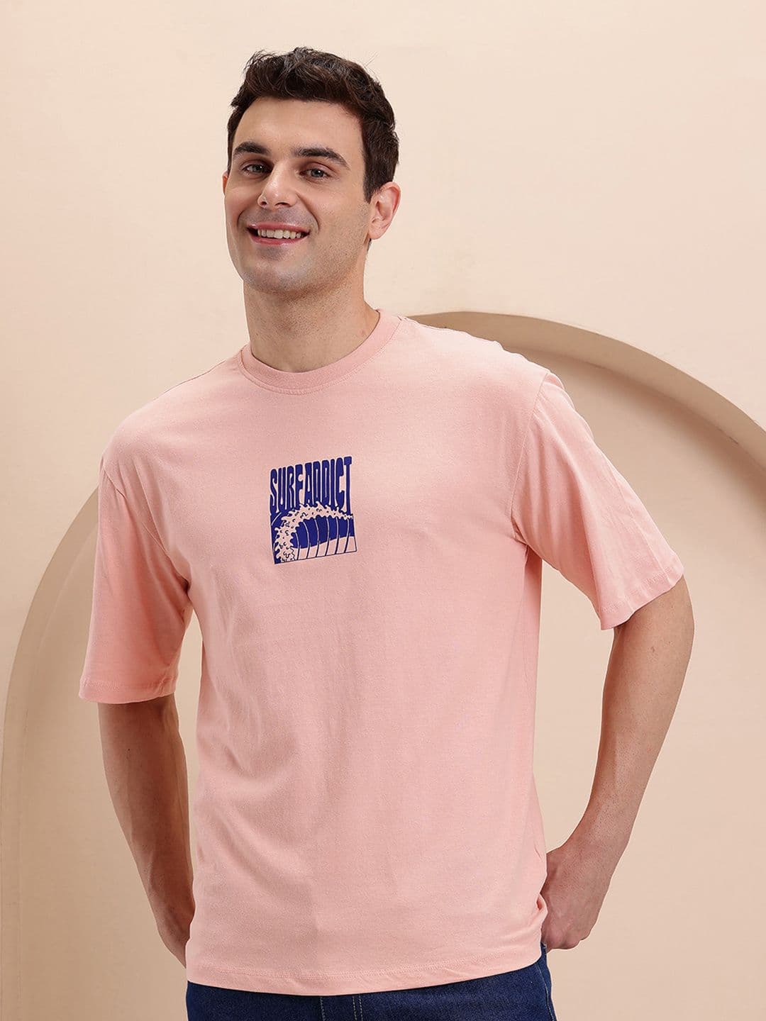 Mast & Harbour Typography Printed Pure Cotton Regular Fit T-shirt - view 1