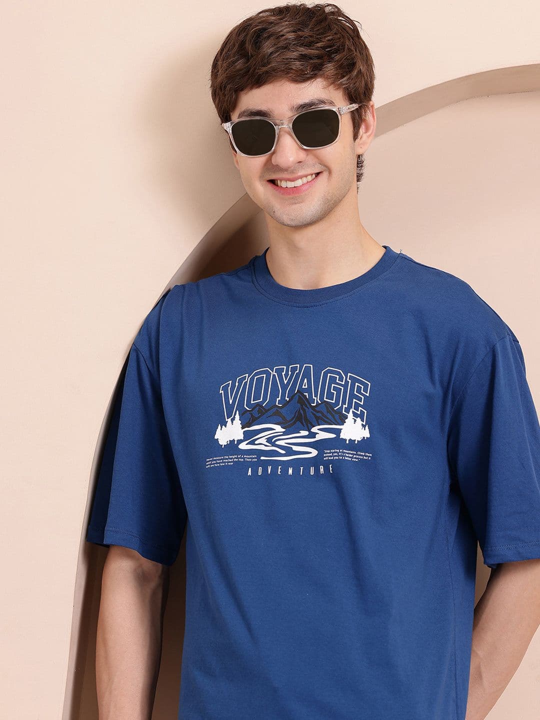 Mast & Harbour Typography Printed Drop-Shoulder Sleeves Pure Cotton T-shirt - view 1