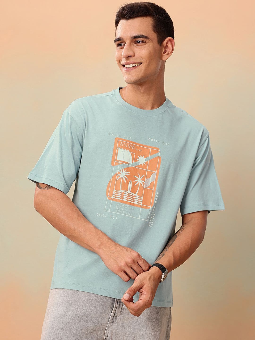 Mast & Harbour Relaxed Fit Graphic Printed Pure Cotton T-shirt - view 1