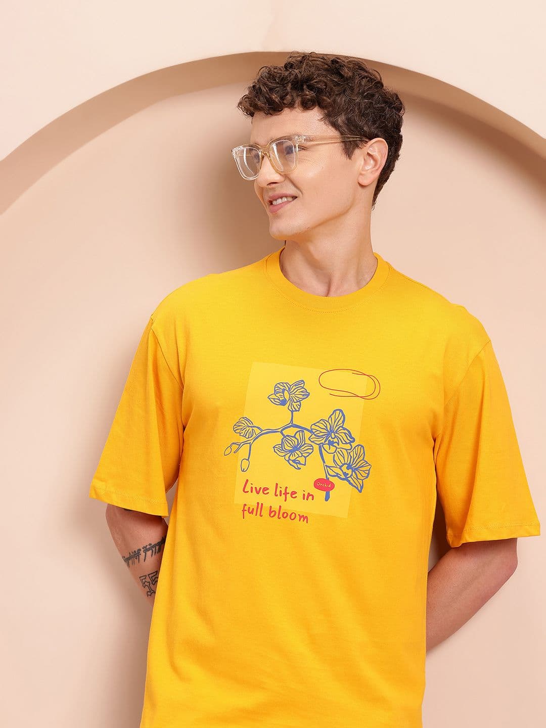 Mast & Harbour Printed Drop-Shoulder Sleeves Pure Cotton T-shirt - view 1