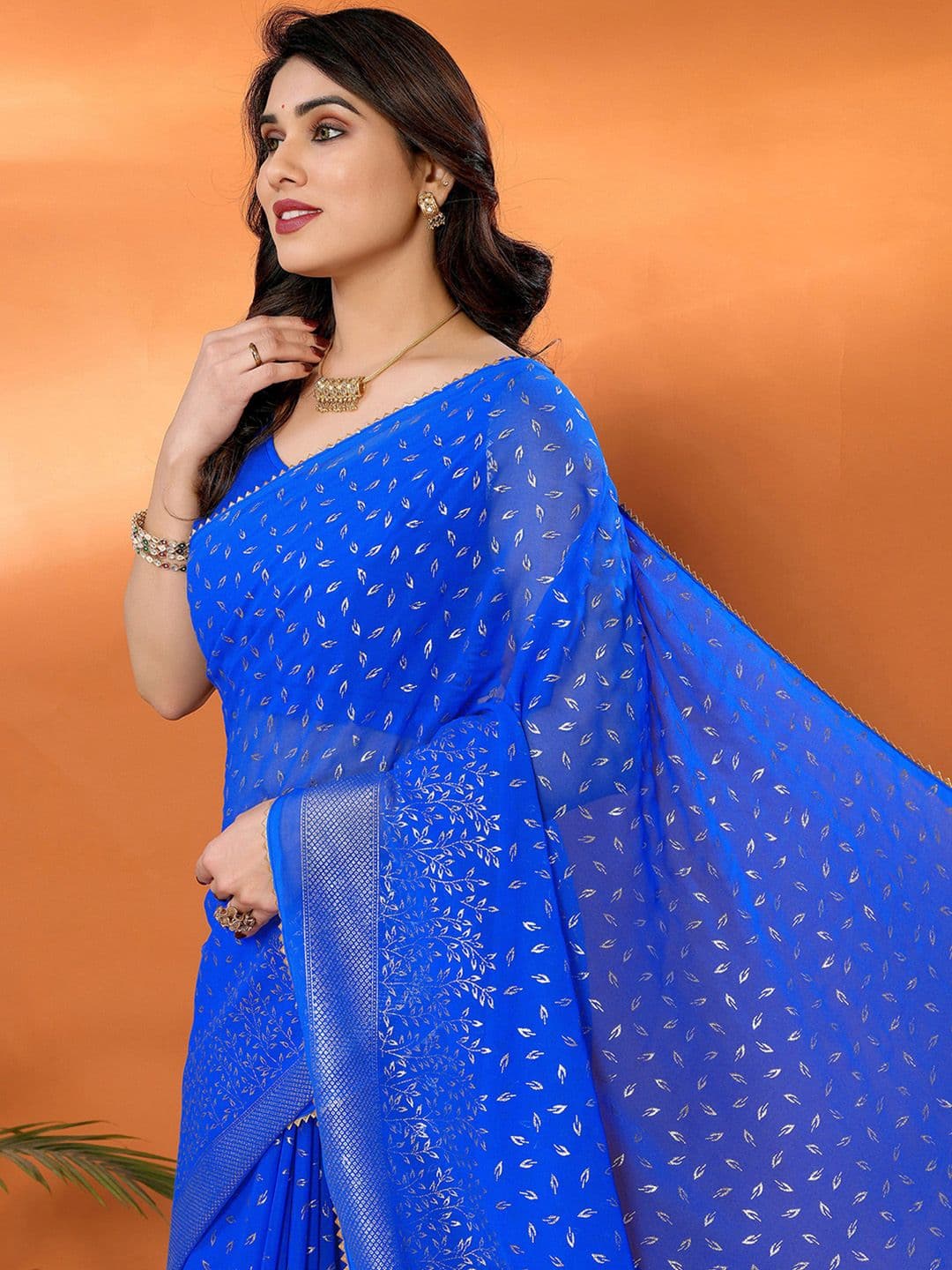 Mitera Floral Woven Design Zari Georgette Saree With Unstitched Blouse Piece - view 1