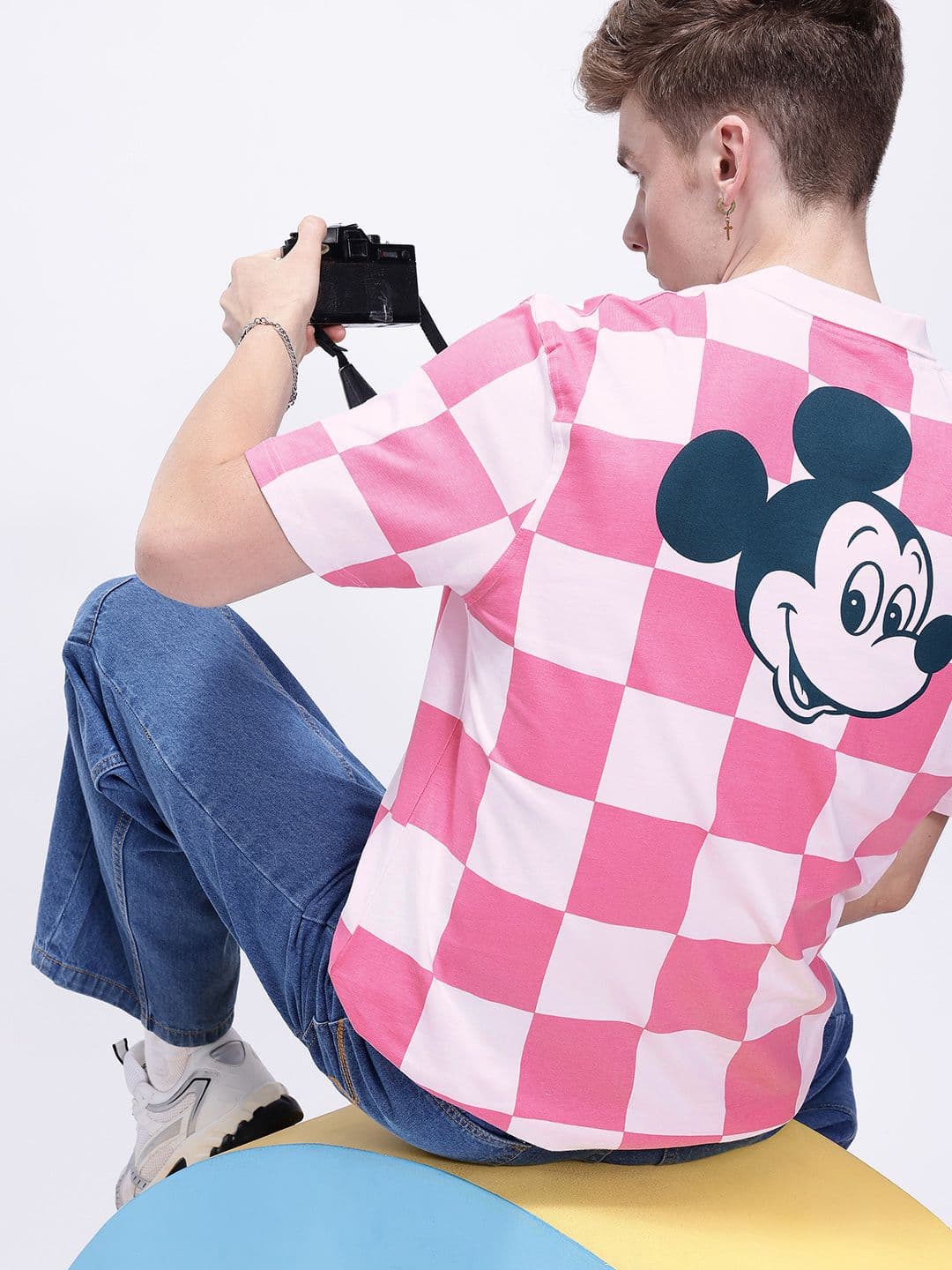 Kook N Keech Disney Men Mickey Mouse Checked Polo Collar Oversized T-shirt - view 1