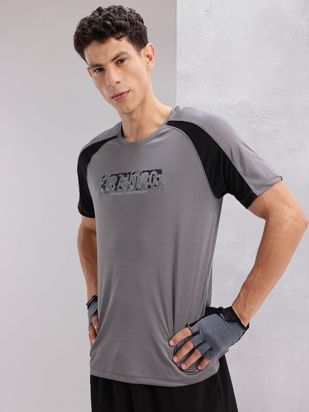 HRX by Hrithik Roshan Typography Printed Rapid-Dry Training T-shirt with Panelling Detail - view 1