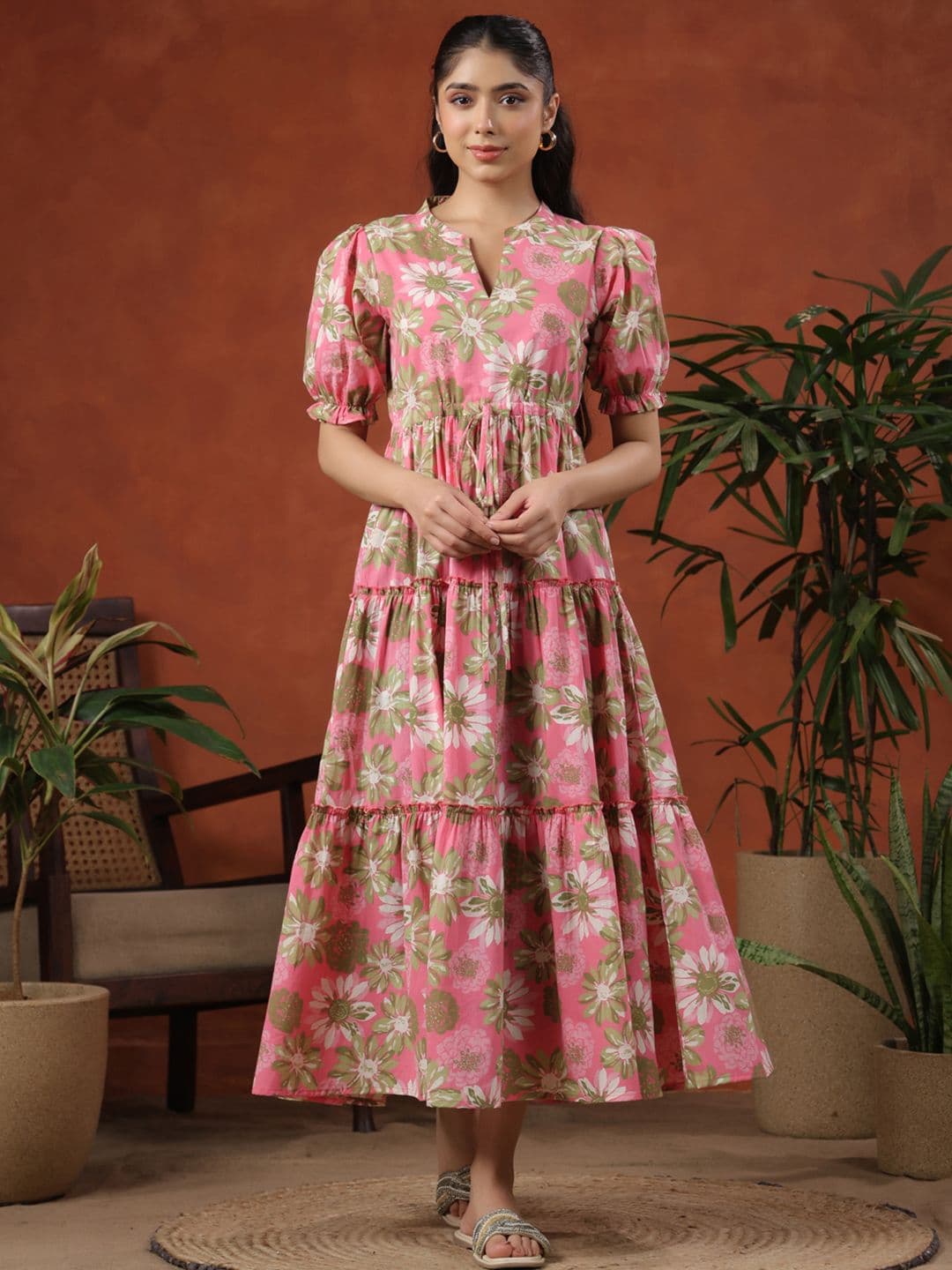 Anayna Women Printed Tiered Cotton Maxi Ethnic Dress - view 1