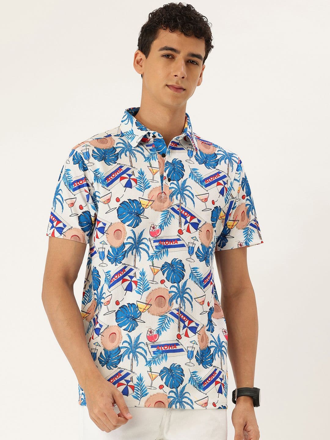 FIFTY TWO Tropical Printed Polo Collar T-shirt - view 1