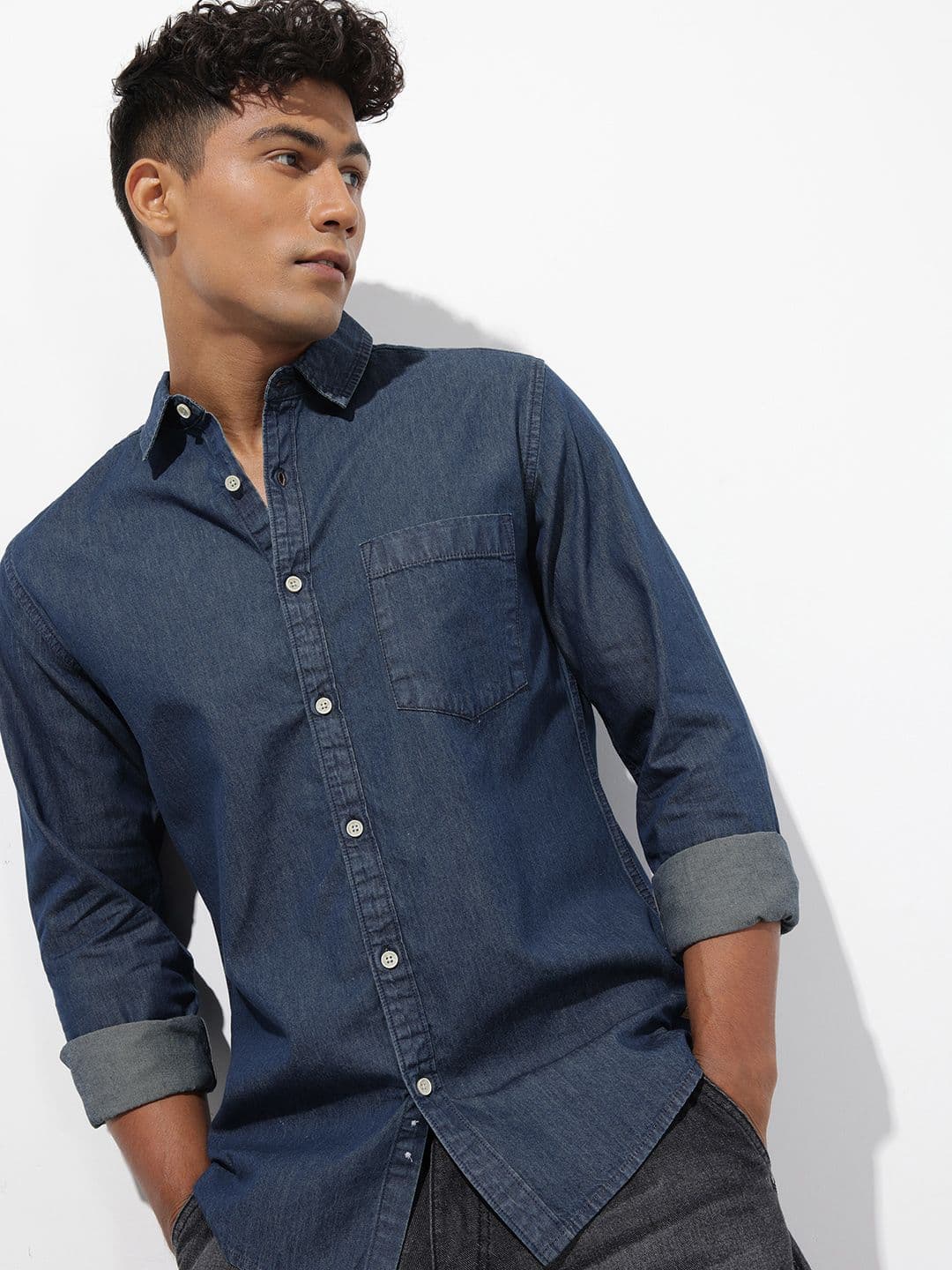 R.Code by The Roadster Life Co. Solid Denim Shirt - view 1