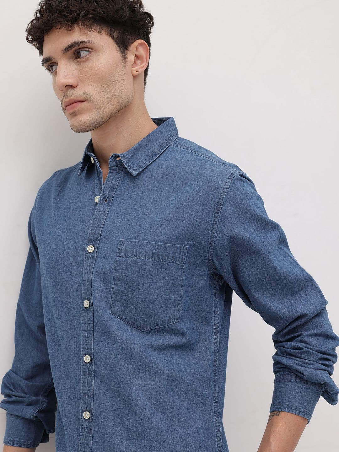 R.Code by The Roadster Life Co. Solid Denim Shirt - view 1
