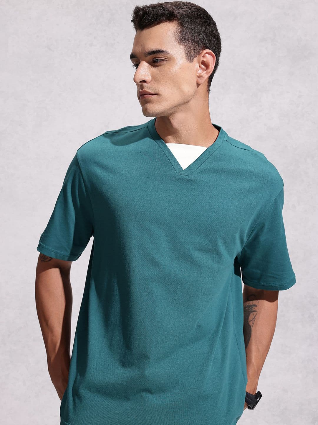 WROGN Drop-Shoulder Sleeves Pure Cotton Oversized T-shirt - view 1