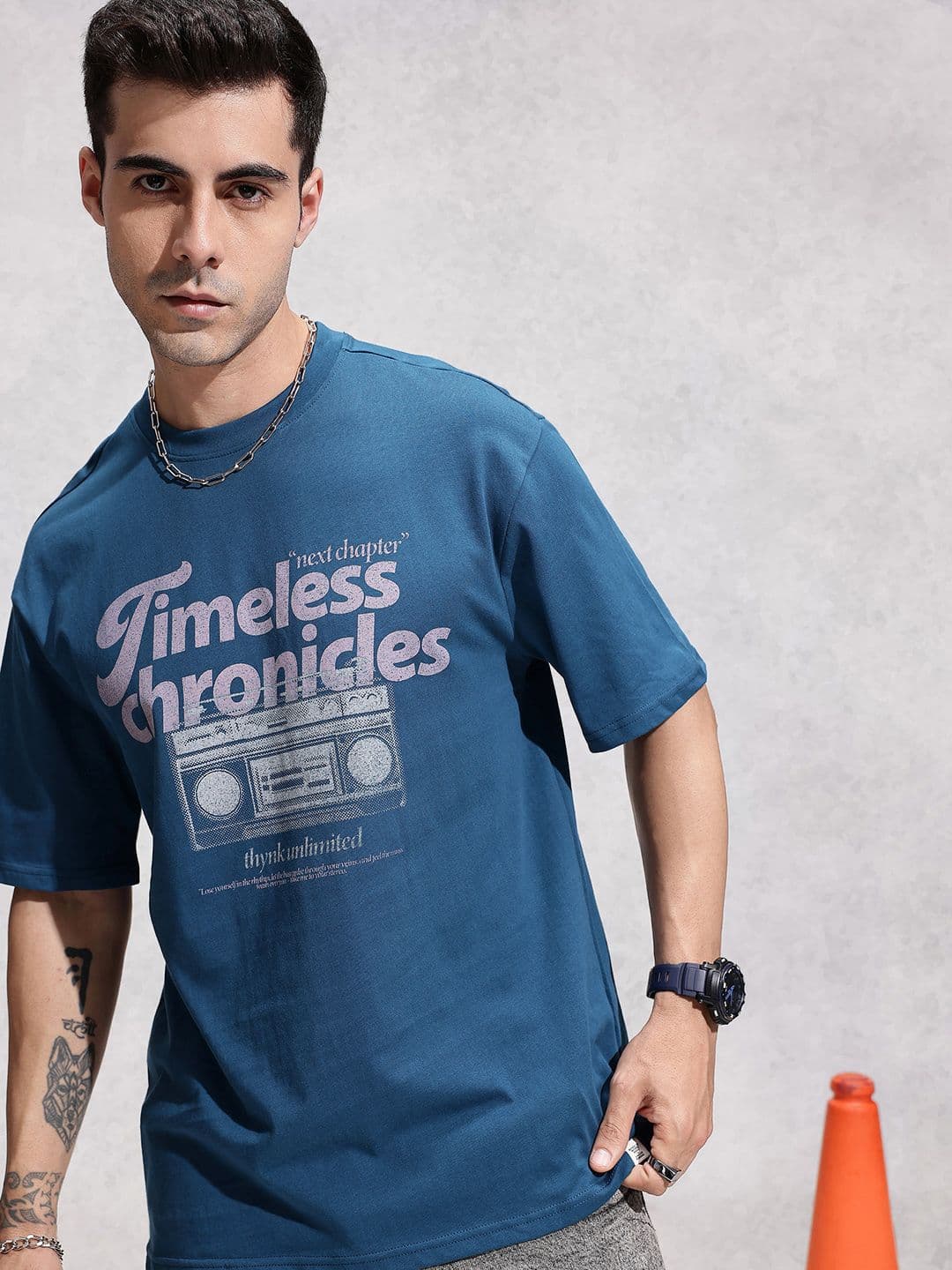 WROGN Pure Cotton Graphic Printed Oversized T-shirt - view 1