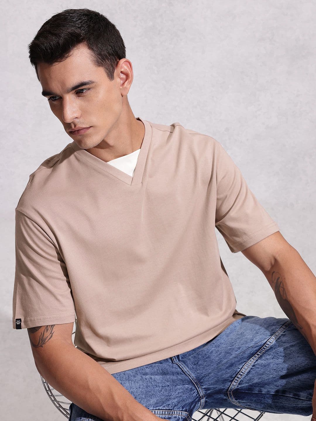 WROGN Drop-Shoulder Sleeves Pure Cotton Oversized T-shirt - view 1