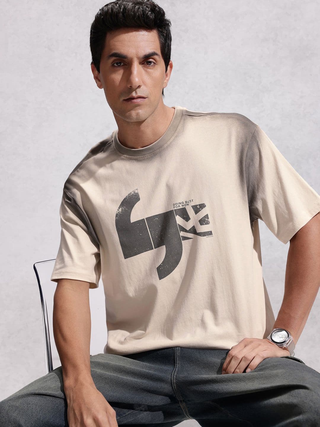 WROGN Oversized Fit Graphic Printed Pure Cotton T-shirt - view 1