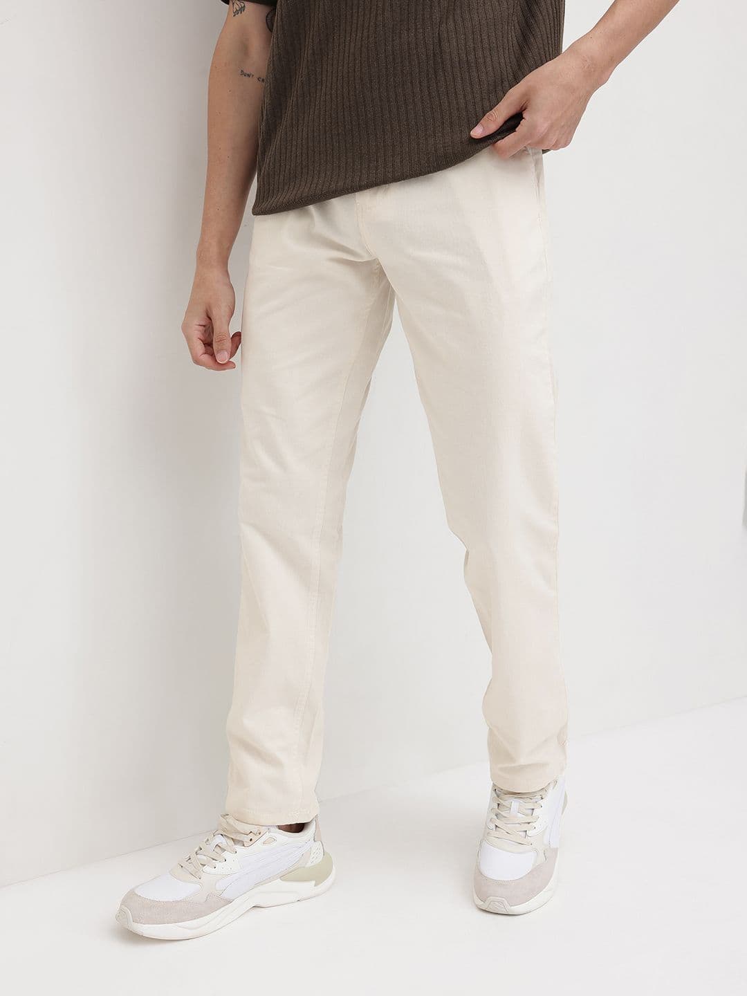 R.Code by The Roadster Life Co. Men Solid Regular Fit Mid Rise Trousers - view 1