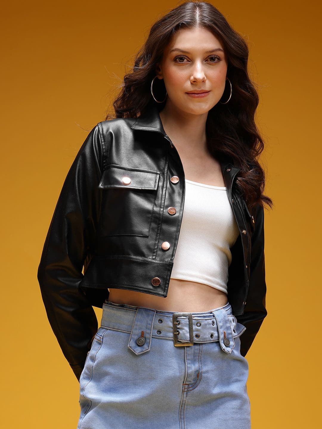 HERE&NOW Women Faux Leather Crop Biker Jacket - view 1