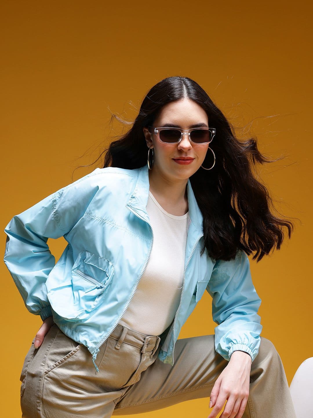 HERE&NOW Mock Collar Windcheater Crop Tailored Jacket - view 1