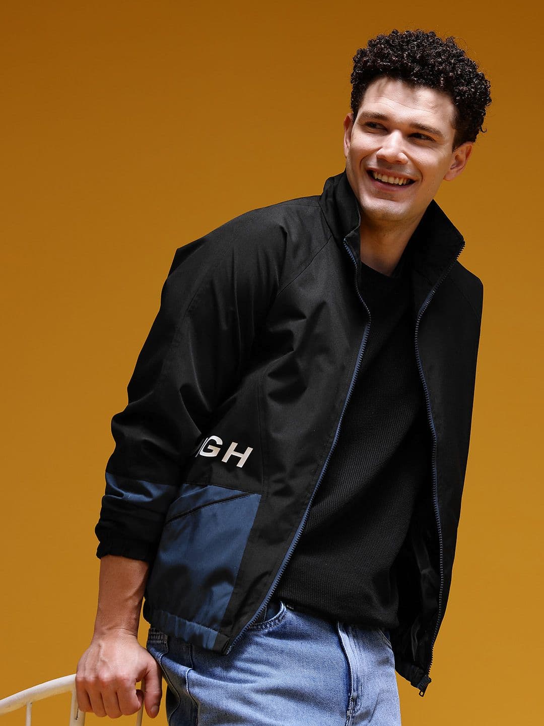 HERE&NOW Mock Collar Colourblocked Paneled Windcheater - view 1
