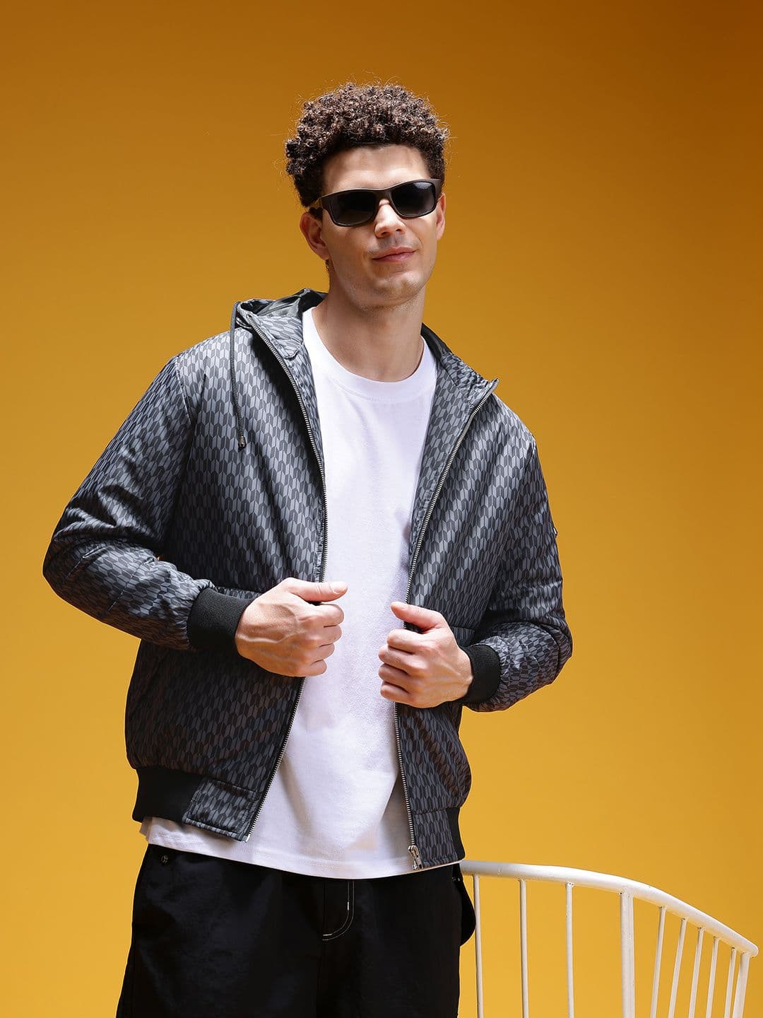 HERE&NOW Geometric Printed Hooded Bomber Jacket - view 1