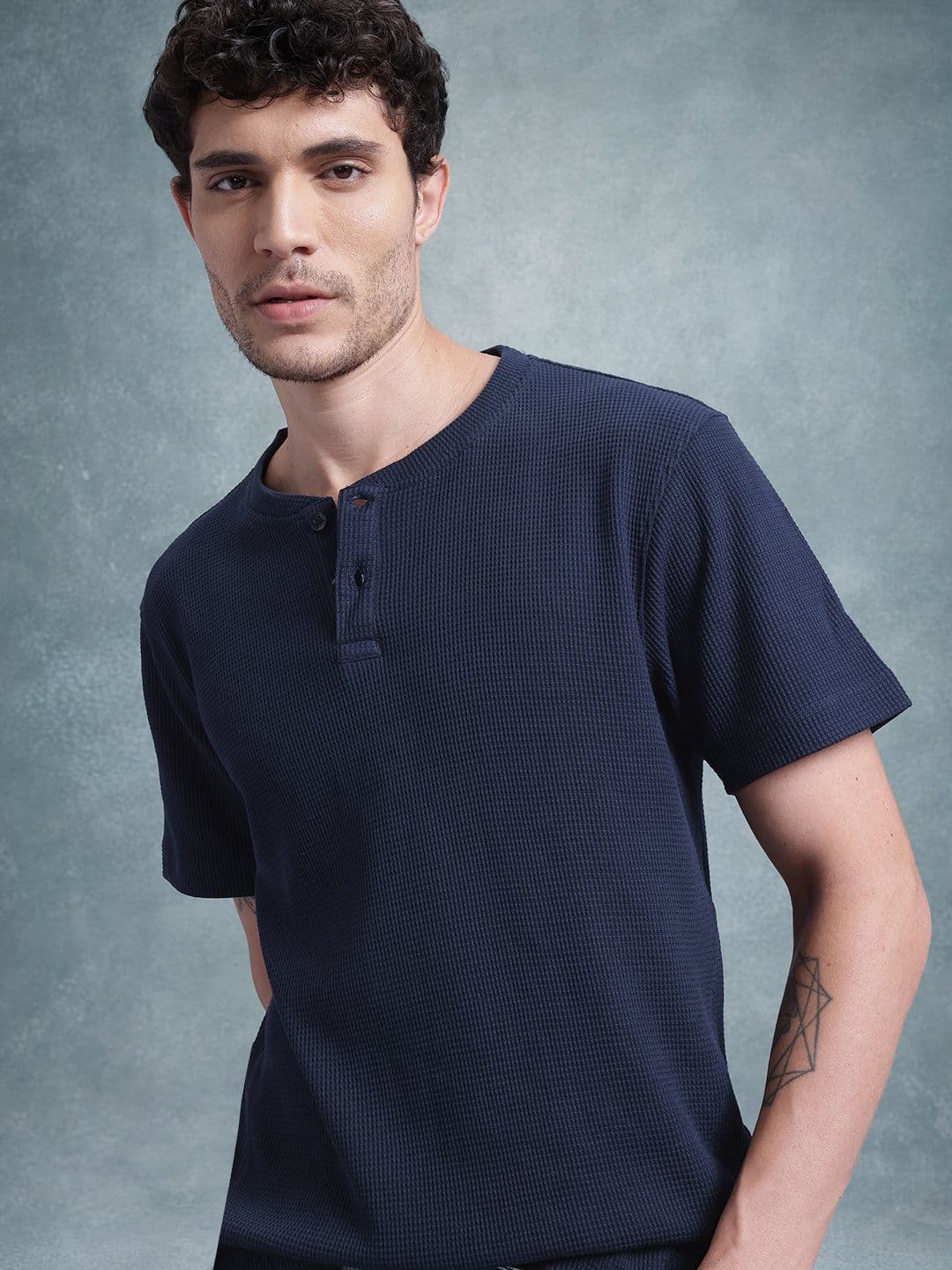The Roadster Lifestyle Co. Men Self Design Mandarin Collar T-shirt - view 1