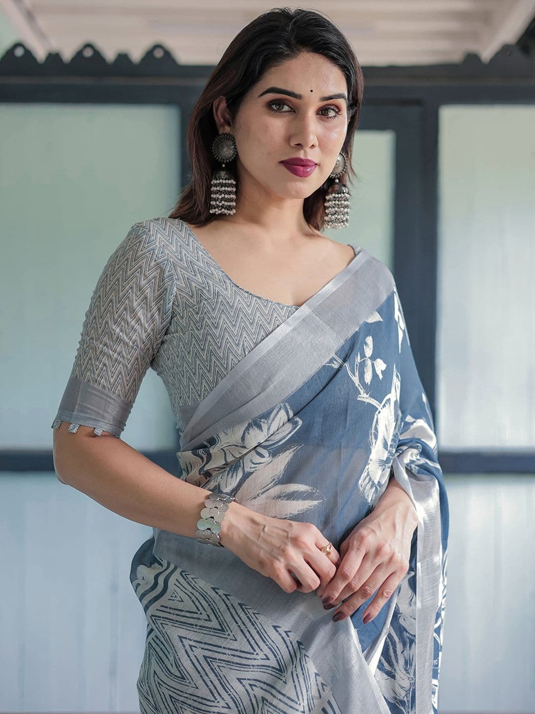 Mitera Floral Printed Zari Kota Saree - view 1