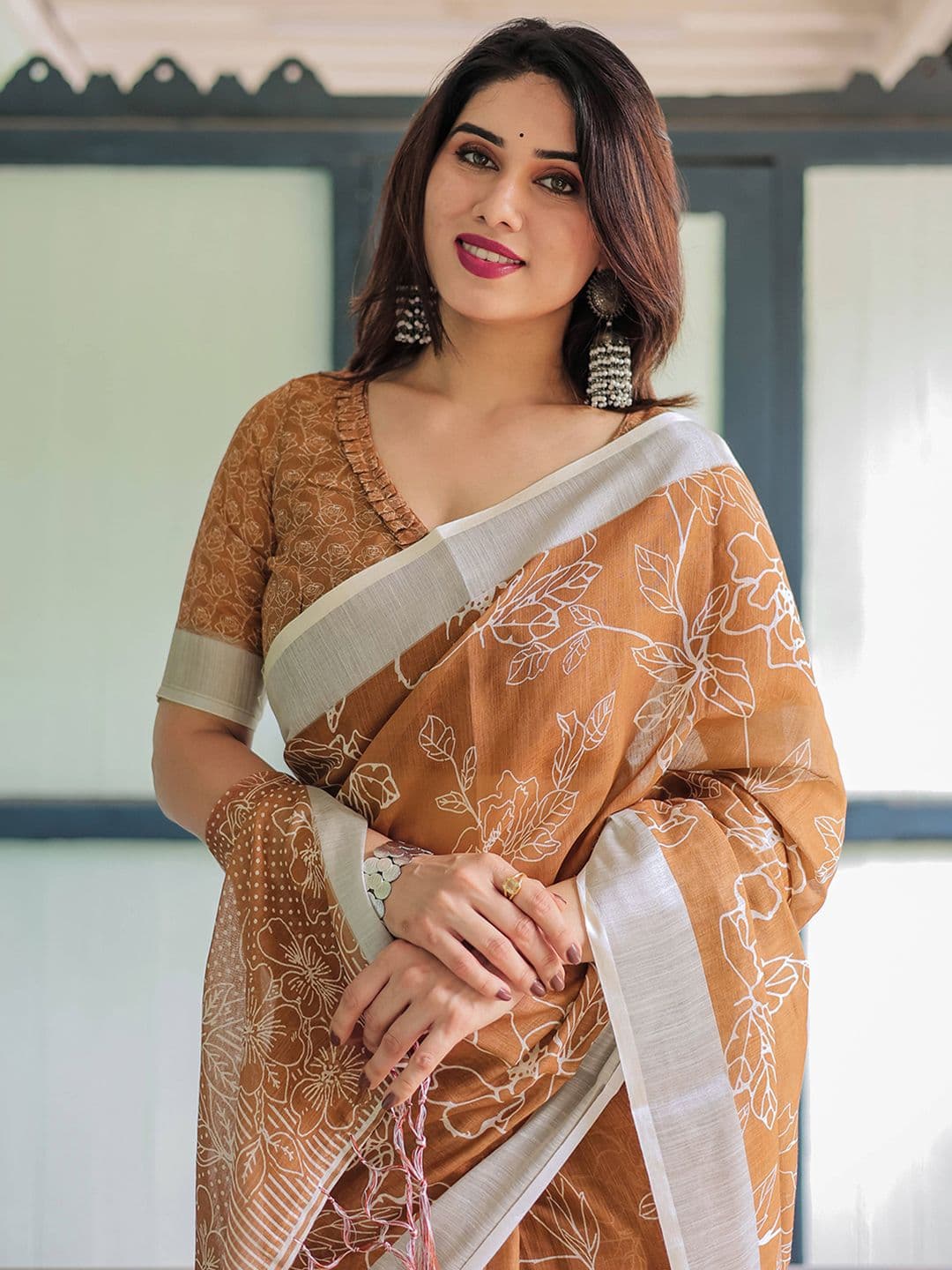 Mitera Floral Printed Zari Kota Saree - view 1