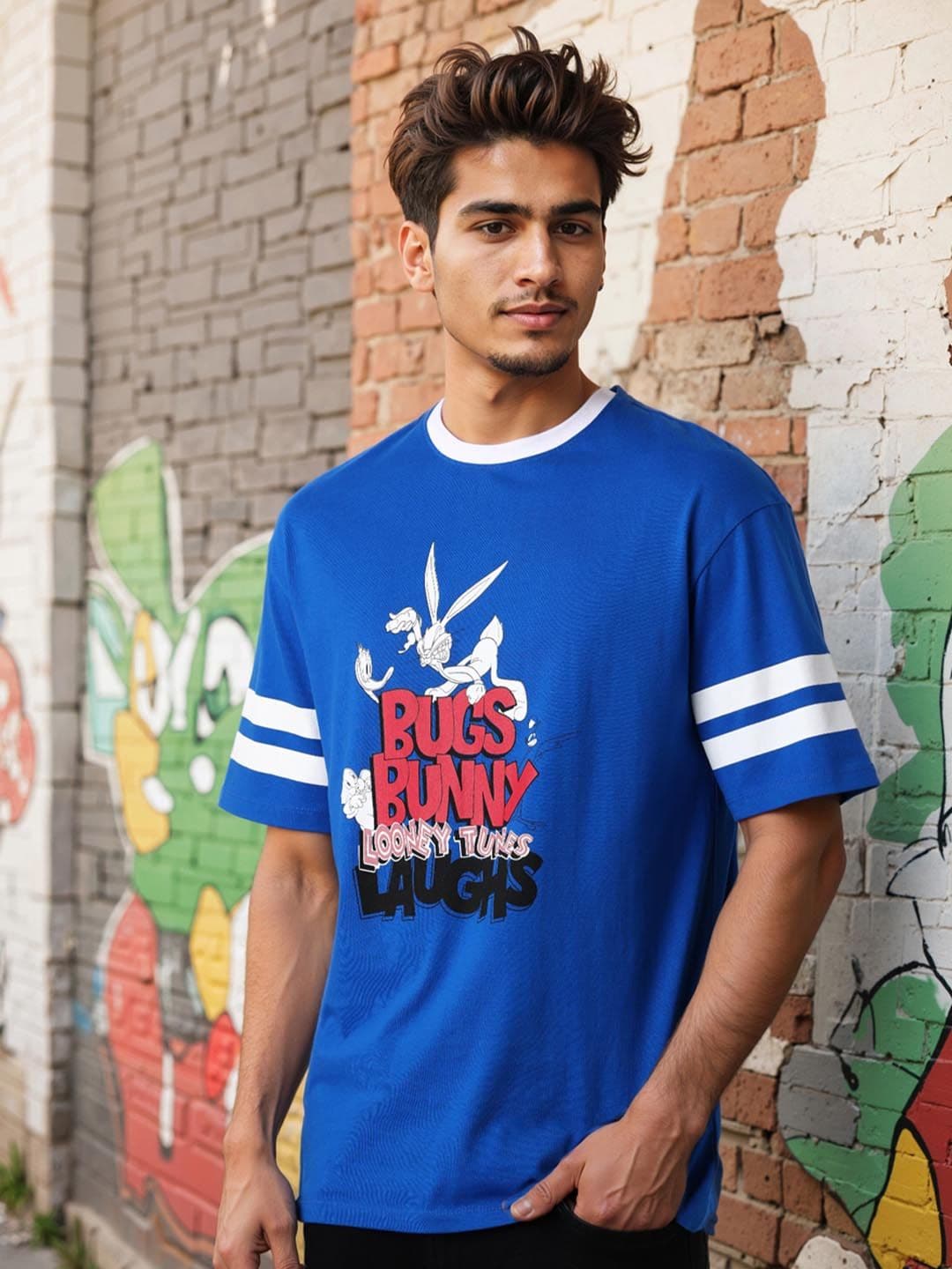 The Indian Garage Co Men Bugs Bunny Graphic Printed Round Neck Cotton Relaxed Fit T-shirt - view 1