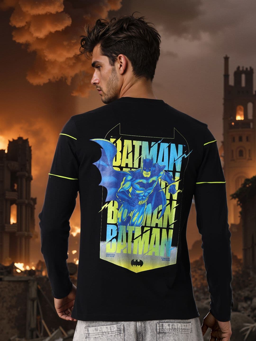 The Indian Garage Co Men Batman Graphic Printed Round Neck Cotton Slim Fit T-shirt - view 1
