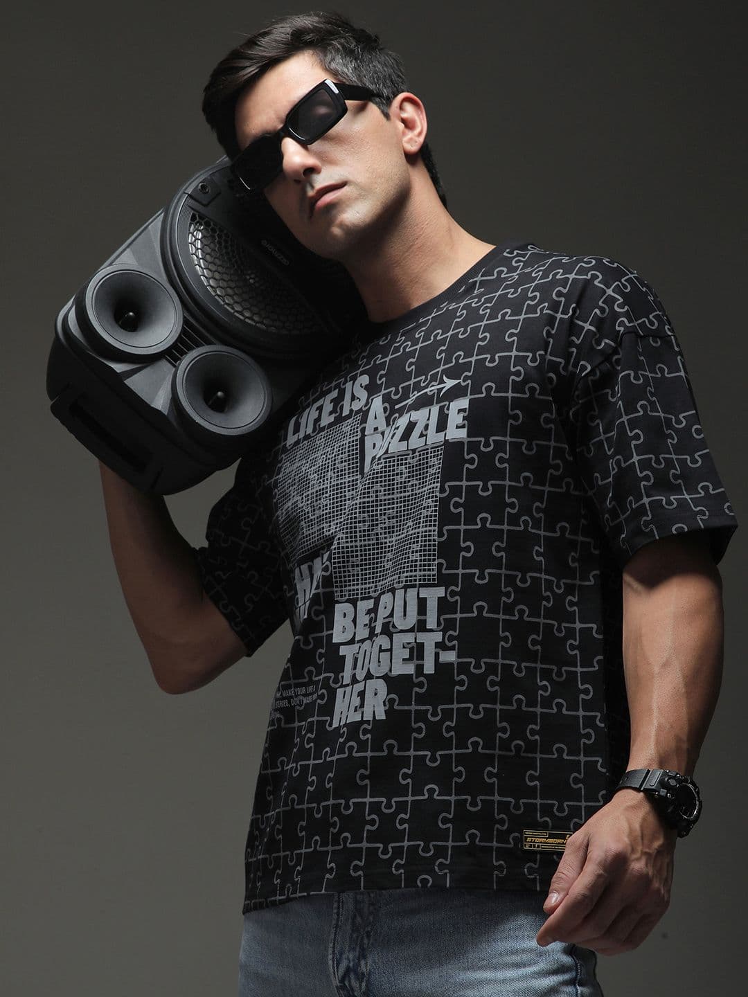 Stormborn Men Drop-Shoulder Printed Cotton Oversized Tshirt - view 1