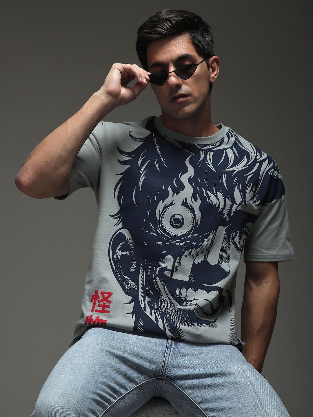 Stormborn Men Drop-Shoulder Anime Printed Cotton Oversized Tshirt - view 1