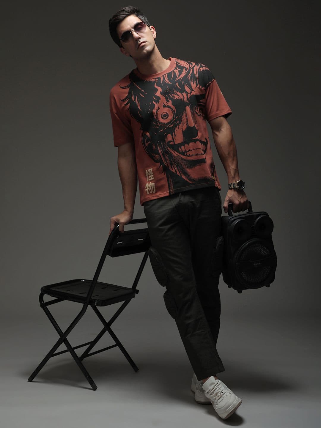 Stormborn Men Drop-Shoulder Anime Printed Cotton Oversized Tshirt - view 1