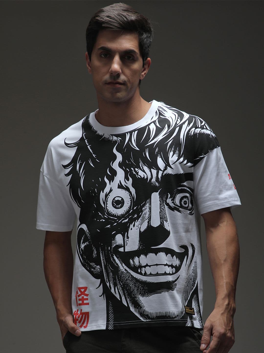 Stormborn Men Drop-Shoulder Anime Printed Cotton Oversized Tshirt - view 1