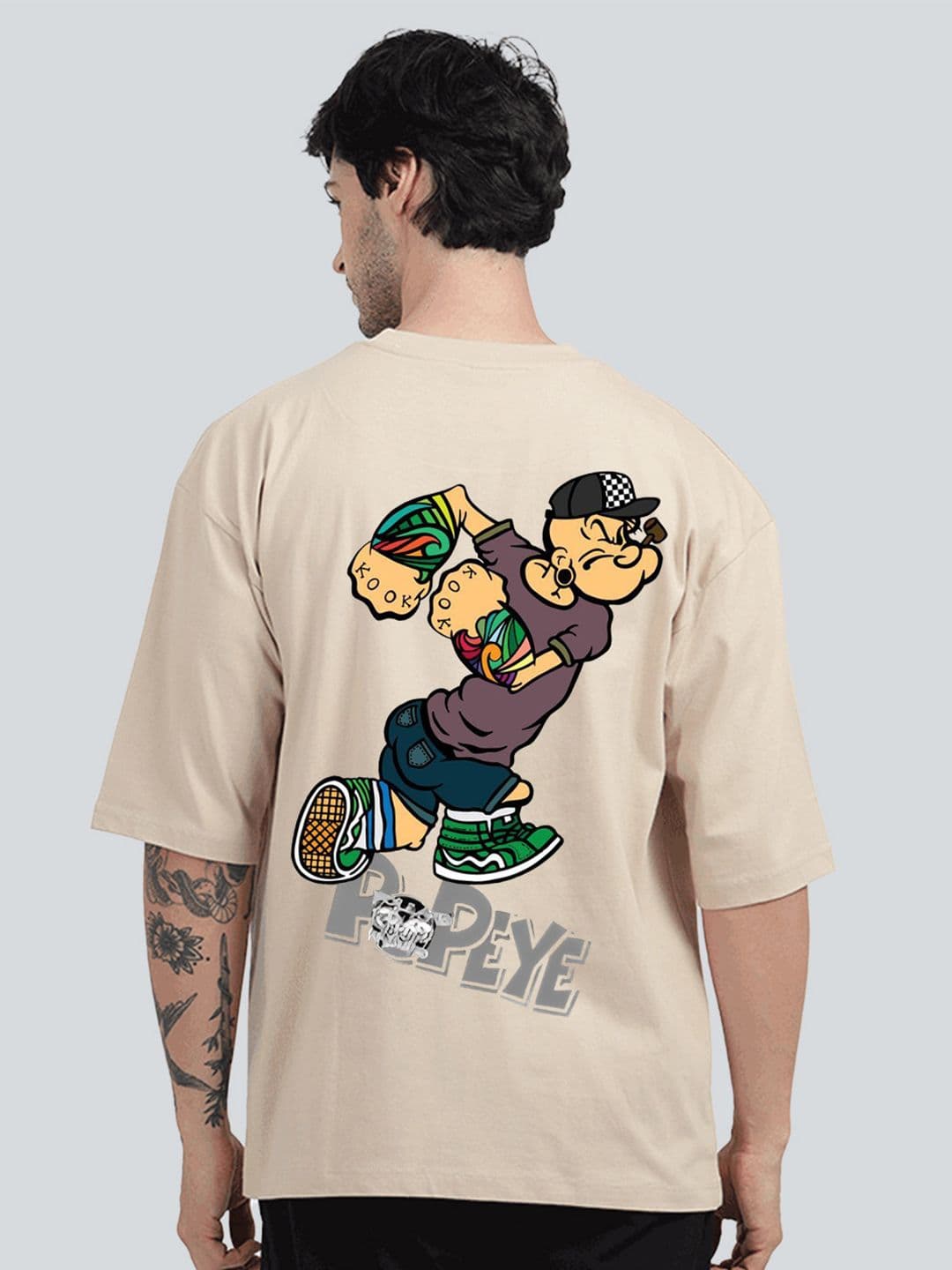 BDSQUARE Men Popeye Graphic Printed Round Neck Cotton Oversized T-shirt - view 1