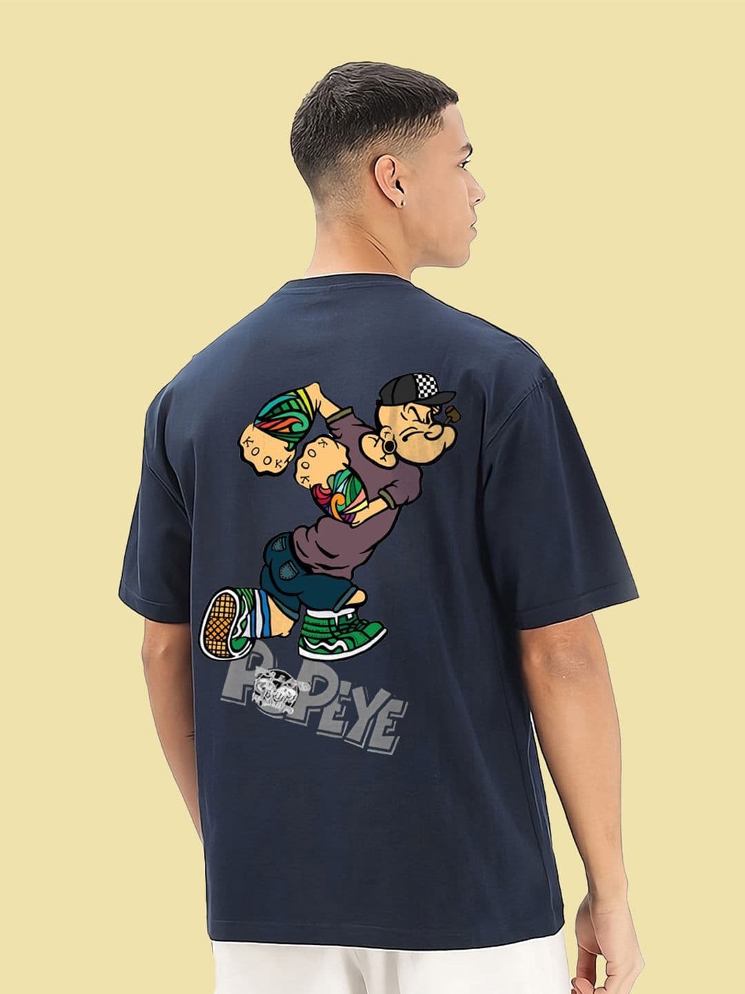 BDSQUARE Men Popeye Graphic Printed Round Neck Cotton Oversized T-shirt - view 1
