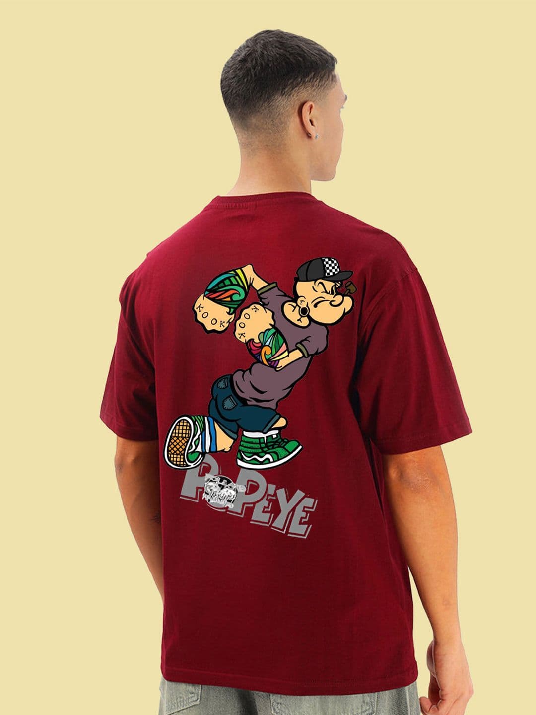 BDSQUARE Men Popeye Graphic Printed Round Neck Cotton Oversized T-shirt - view 1