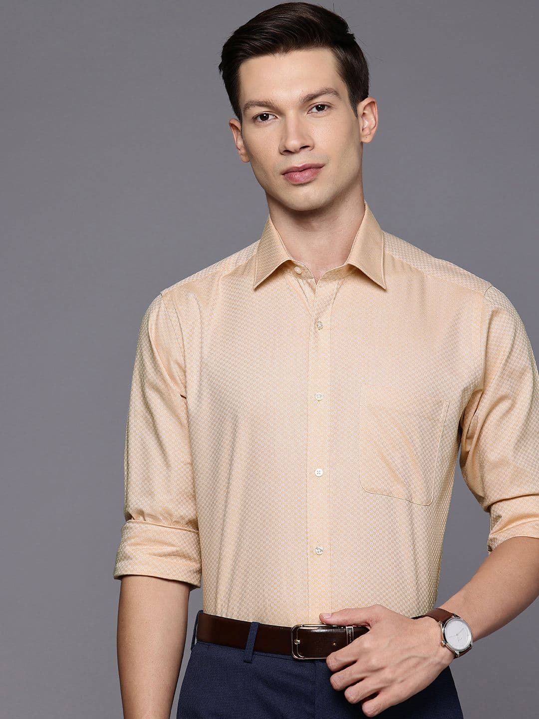 Raymond Slim Fit Self Design Textured Pure Cotton Formal Shirt - view 1
