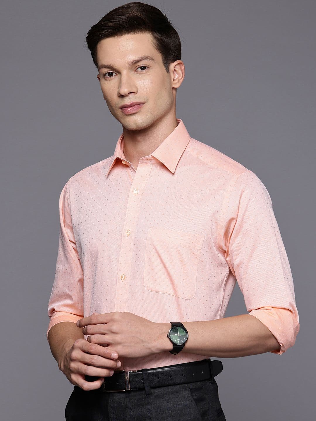 Raymond Slim Fit Self Design Textured Pure Cotton Formal Shirt - view 1