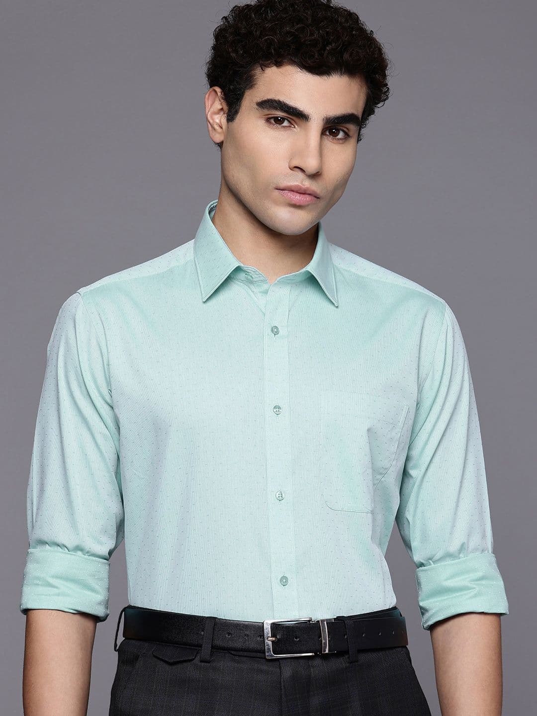 Raymond Slim Fit Textured Self Design Pure Cotton Formal Shirt - view 1