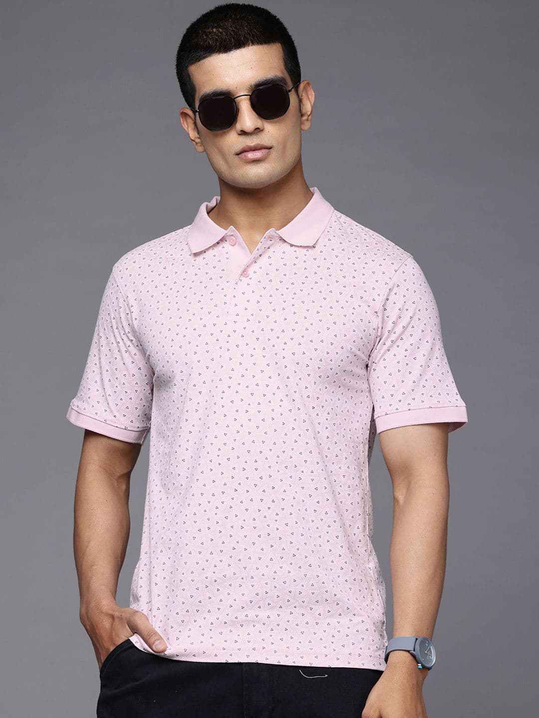 Raymond Slim Modern Fit Printed Polo Collar Pure Cotton T-shirt - view 1