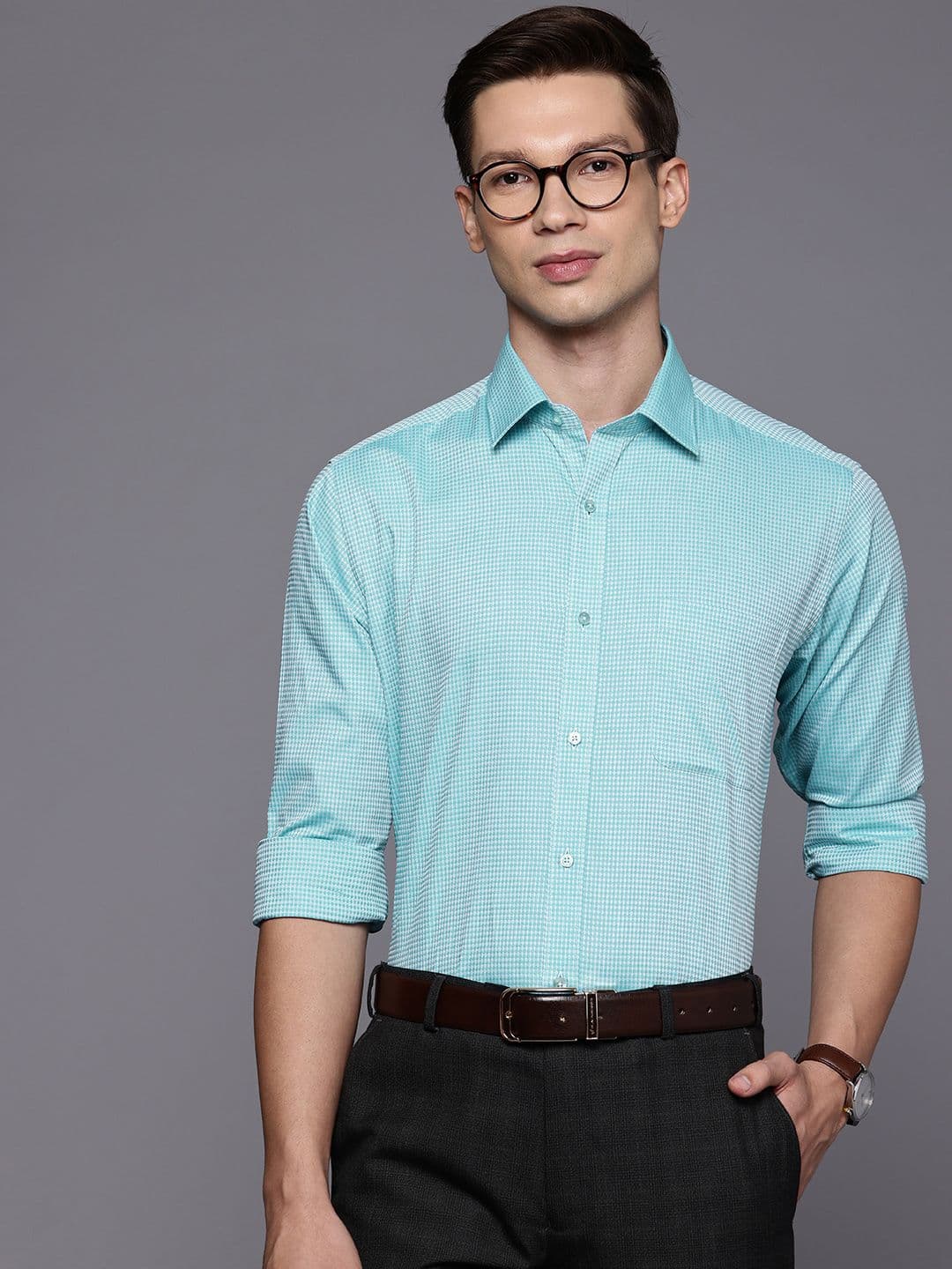 Raymond Slim Fit Self Design Textured Pure Cotton Formal Shirt - view 1